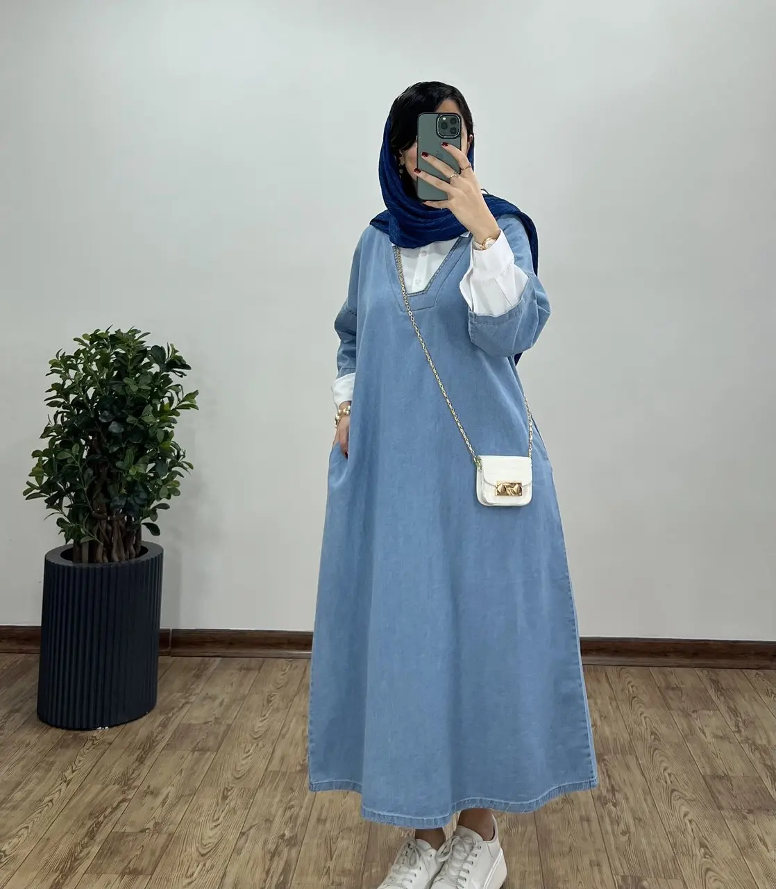 پیراهن مانتویی بلند یقه دار جین پرستو 2