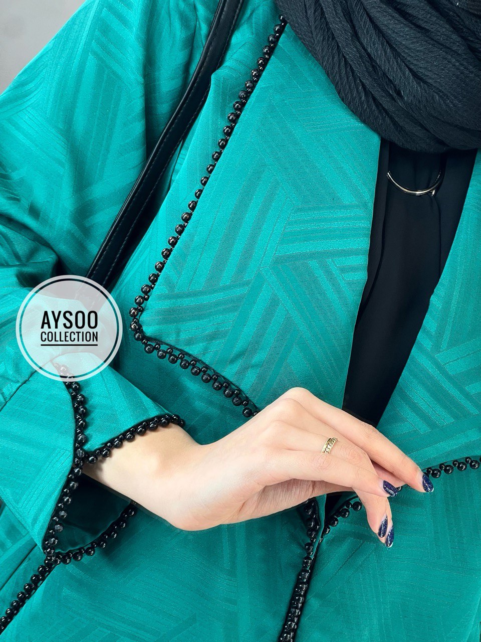 مانتو ژاکارد مروارید دوزی