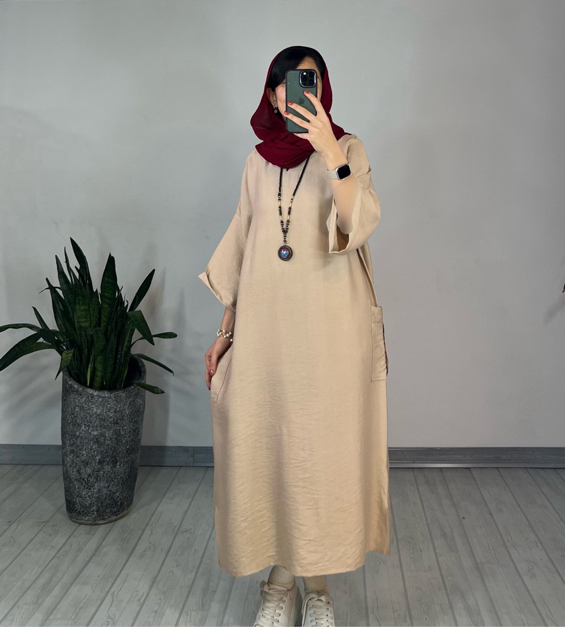 پیراهن مانتویی زیتون 2 (ارسال رایگان)