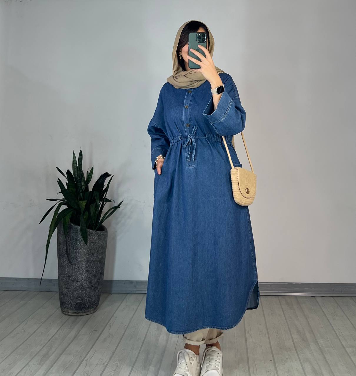 مانتو بلند جین کاغذی آنیسا