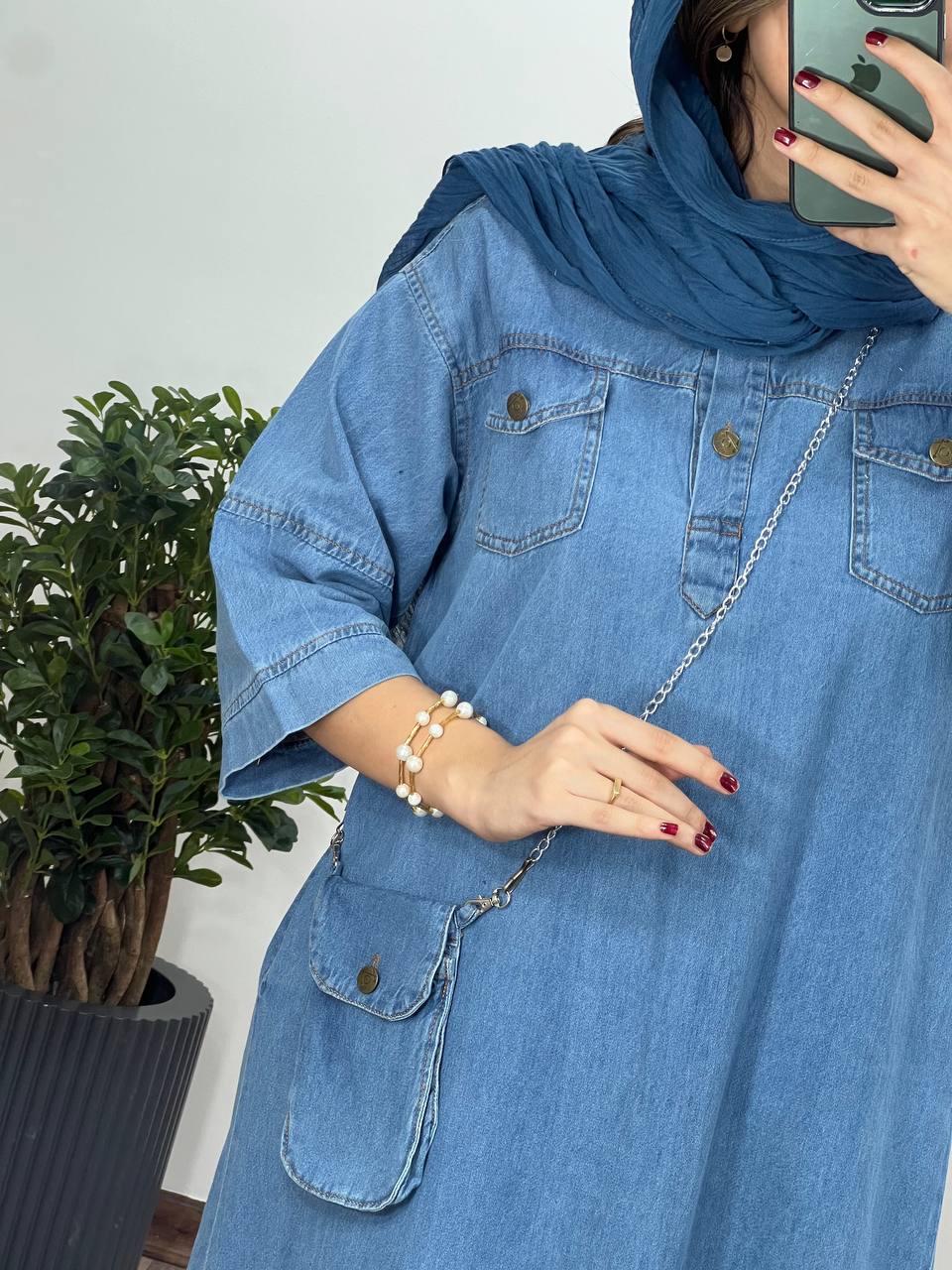 مانتو جین بلند به همراه کیف