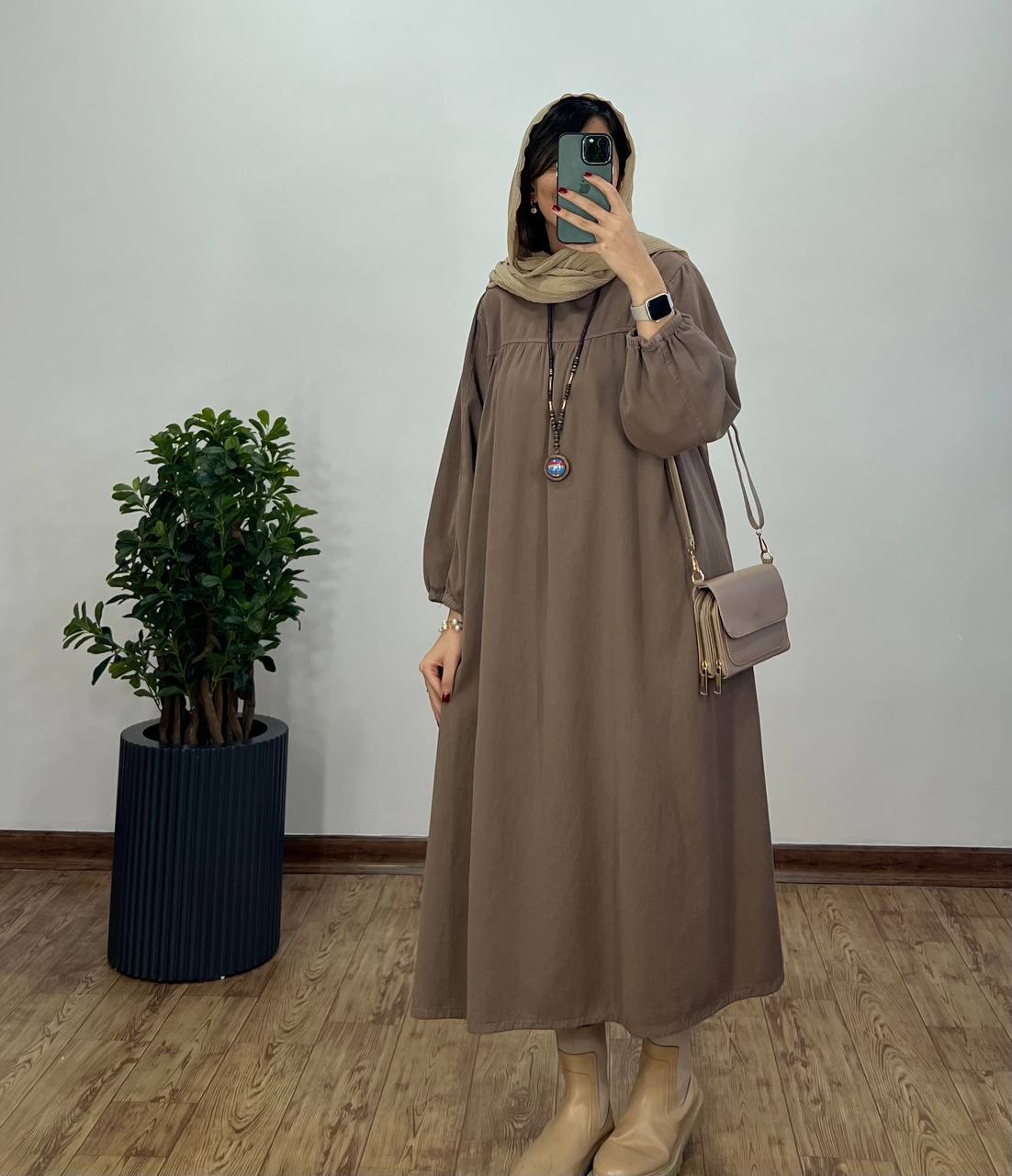 پیراهن مانتویی کتان پاییزه