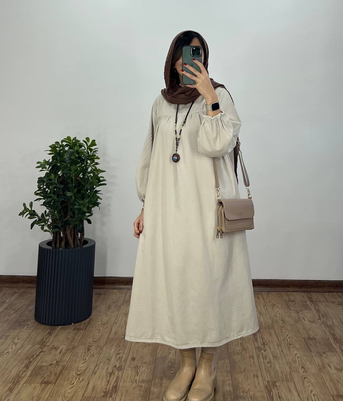 پیراهن مانتویی کتان پاییزه