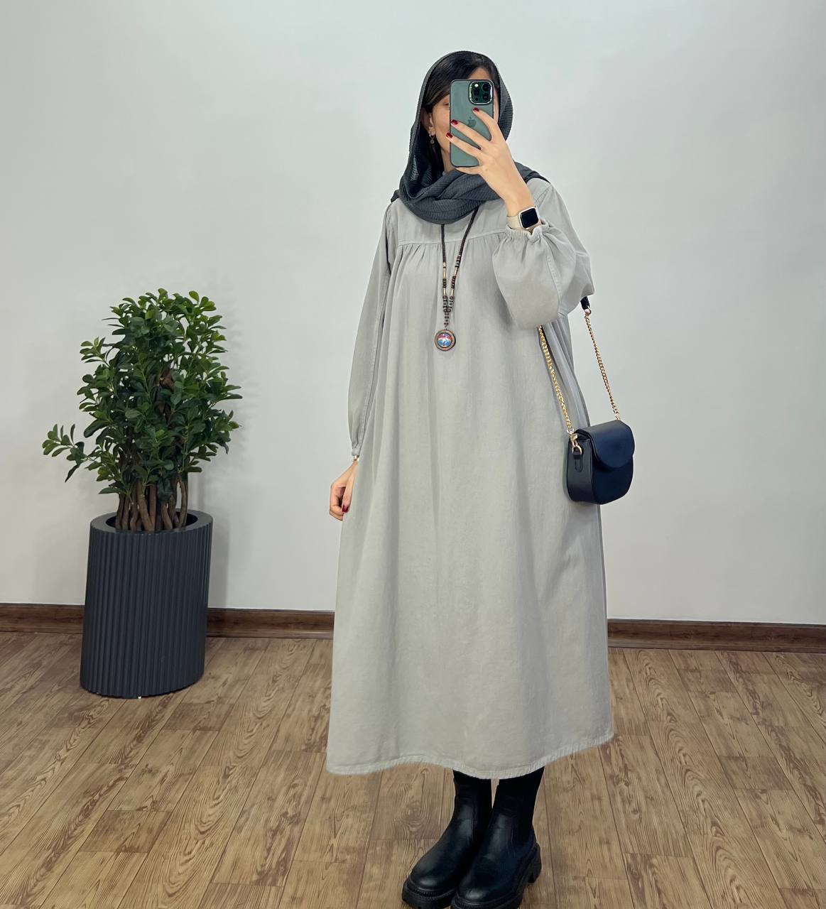 پیراهن مانتویی کتان پاییزه