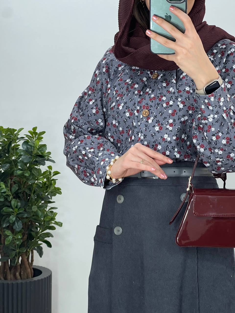 ست بلوز و دامن مخمل کبریتی طرحدار