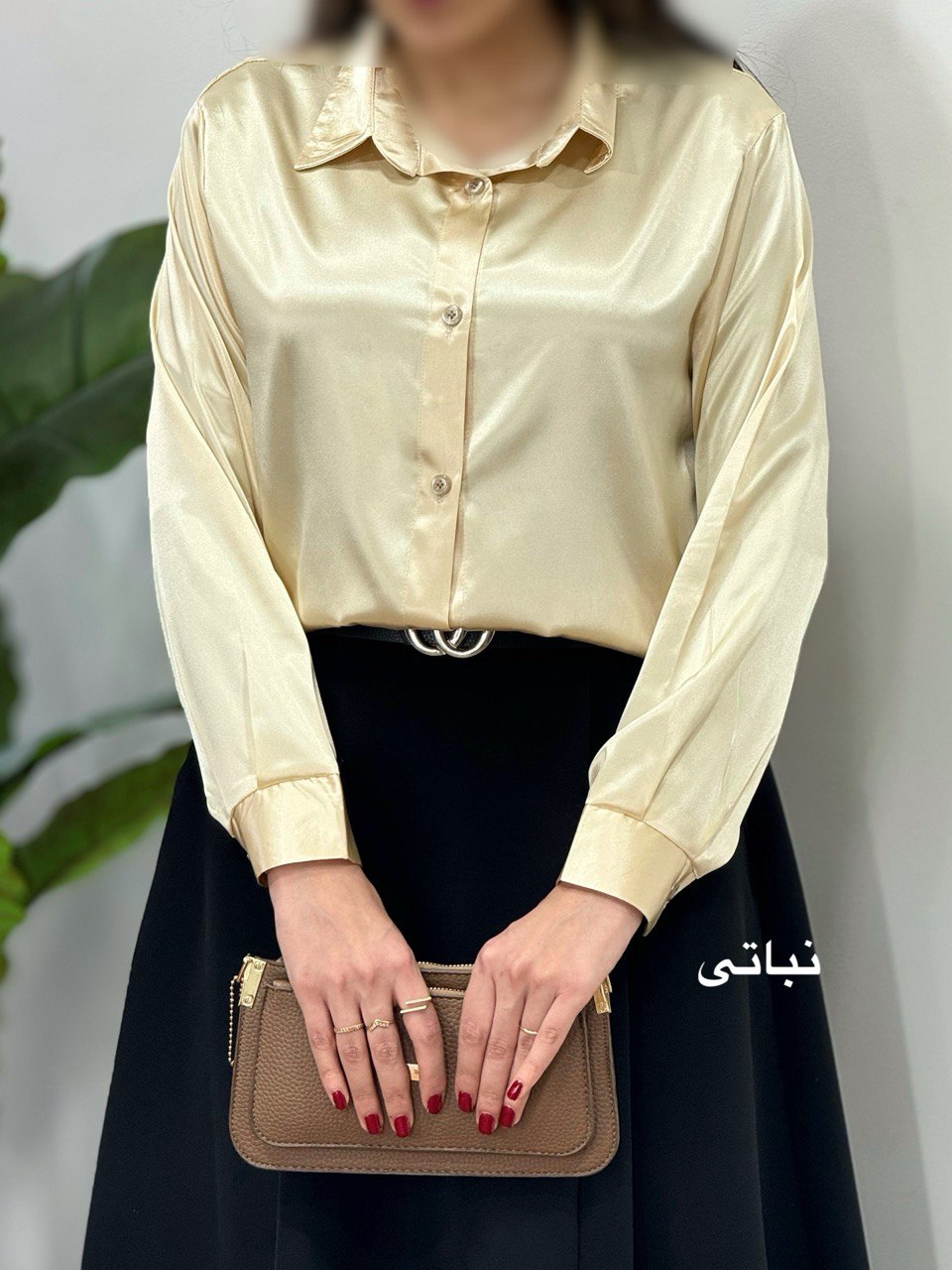 شومیز ساتن زیتون(ایراد دار)