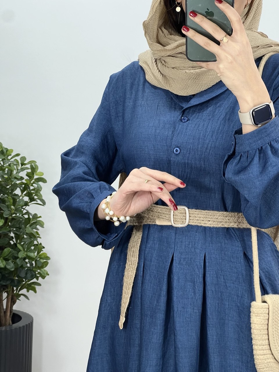 پیراهن مانتویی بلند بنفشه به همراه کمربند 2