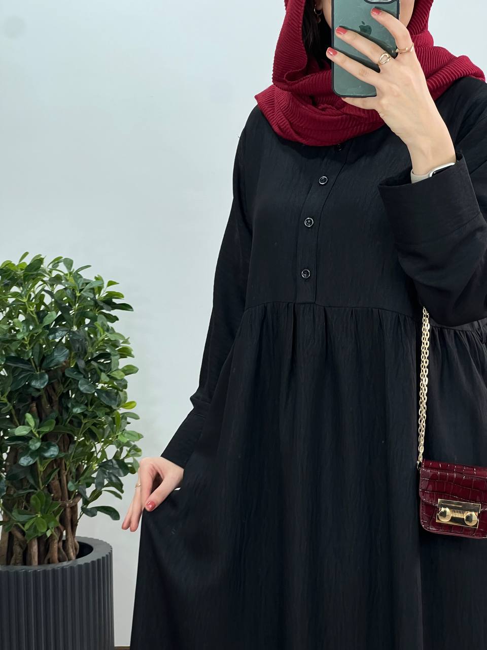 پیراهن مانتویی بلند آتری به همراه کمربند