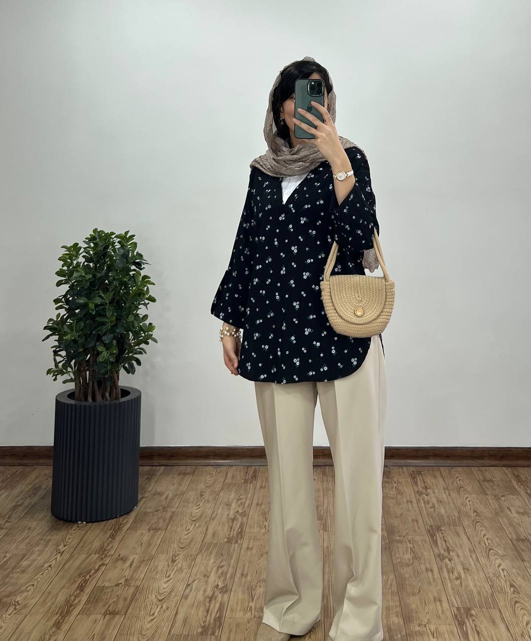 تونیک مانتویی گلدار یقه دار
