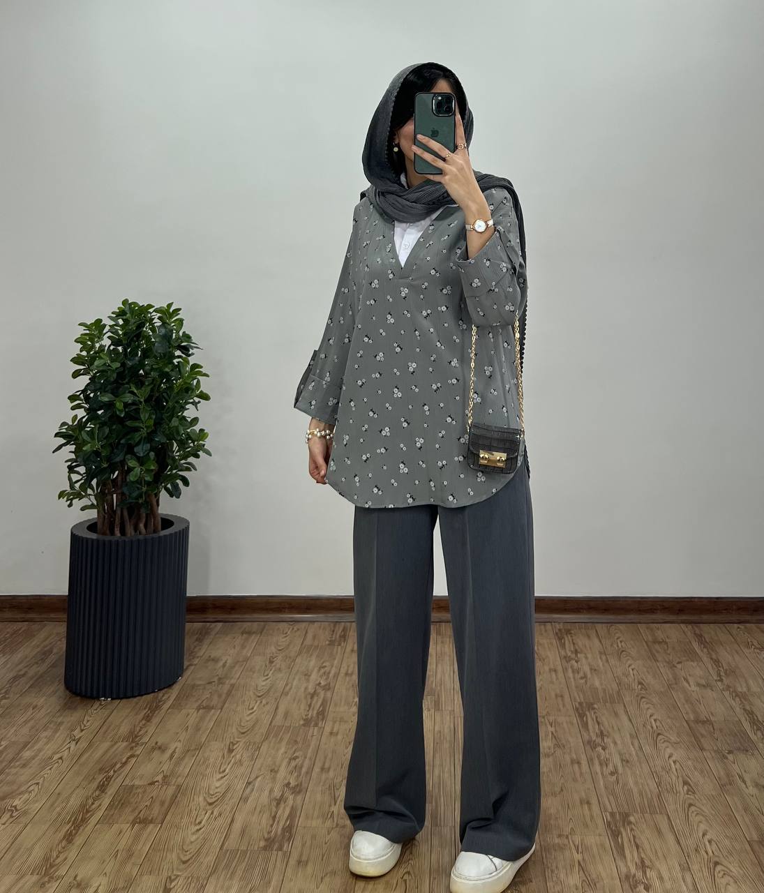 تونیک مانتویی گلدار یقه دار
