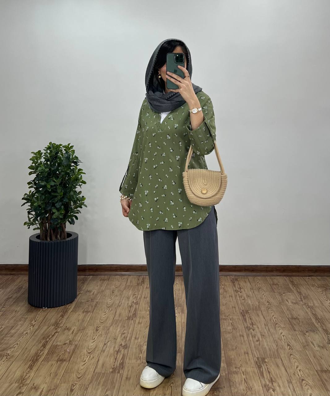 تونیک مانتویی گلدار یقه دار