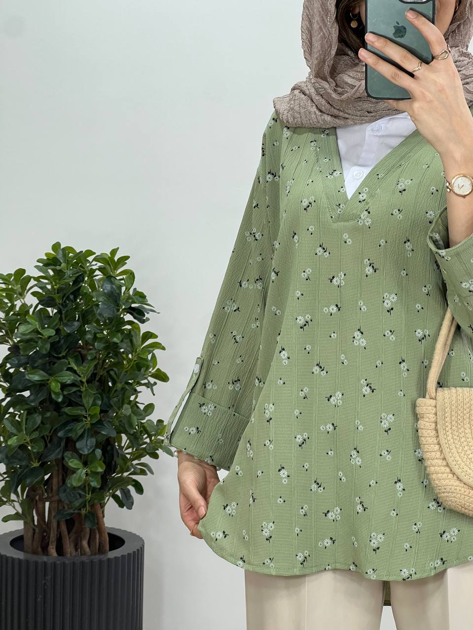 تونیک مانتویی گلدار یقه دار