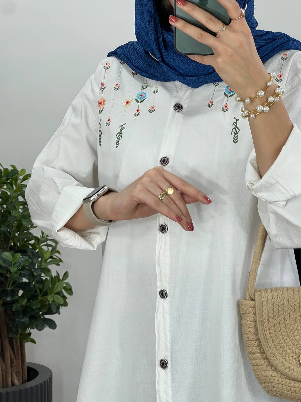 مانتو لینن گلدوزی نسترن(ایراد دار)