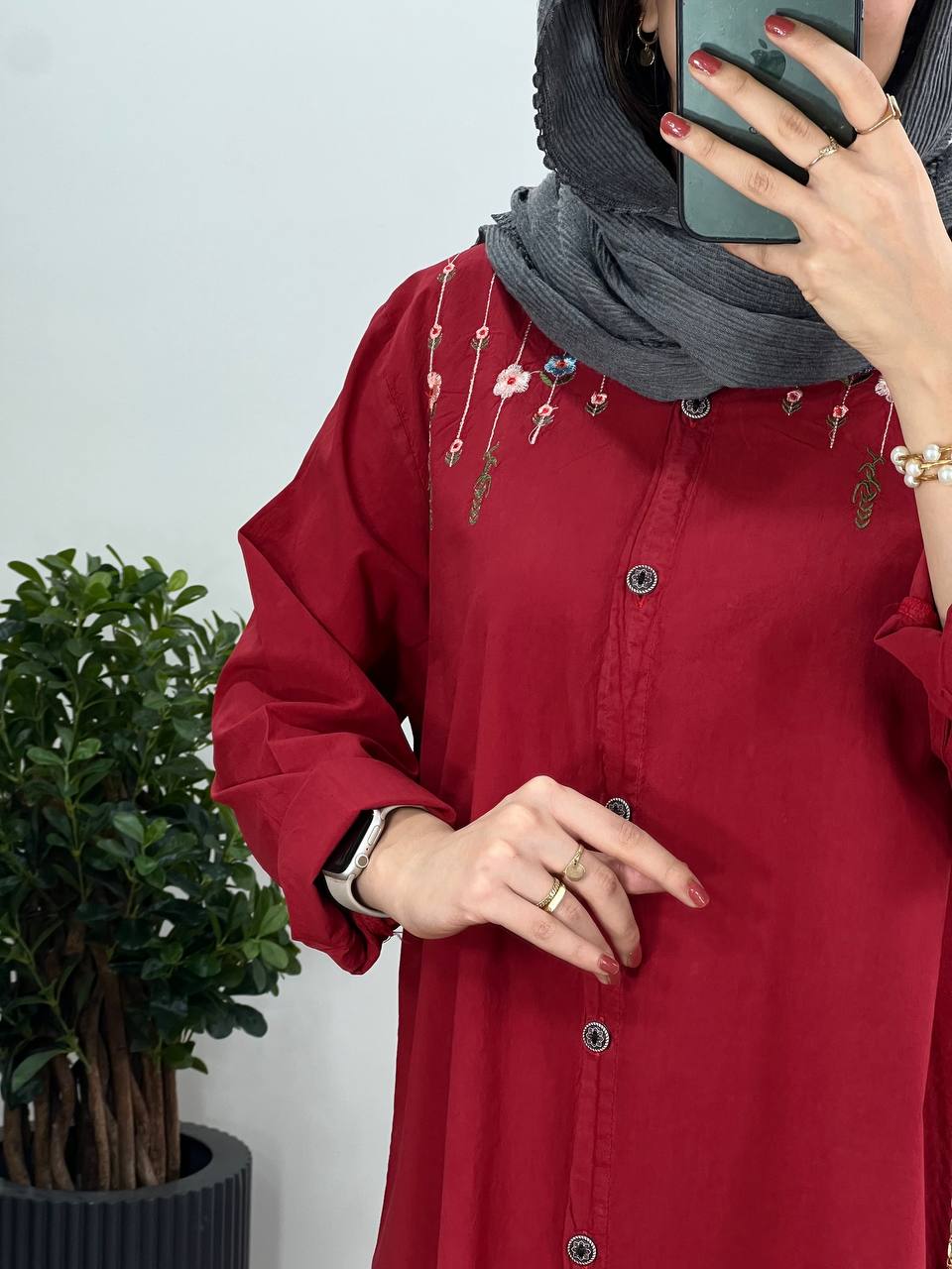 مانتو لینن گلدوزی نسترن(ایراد دار)