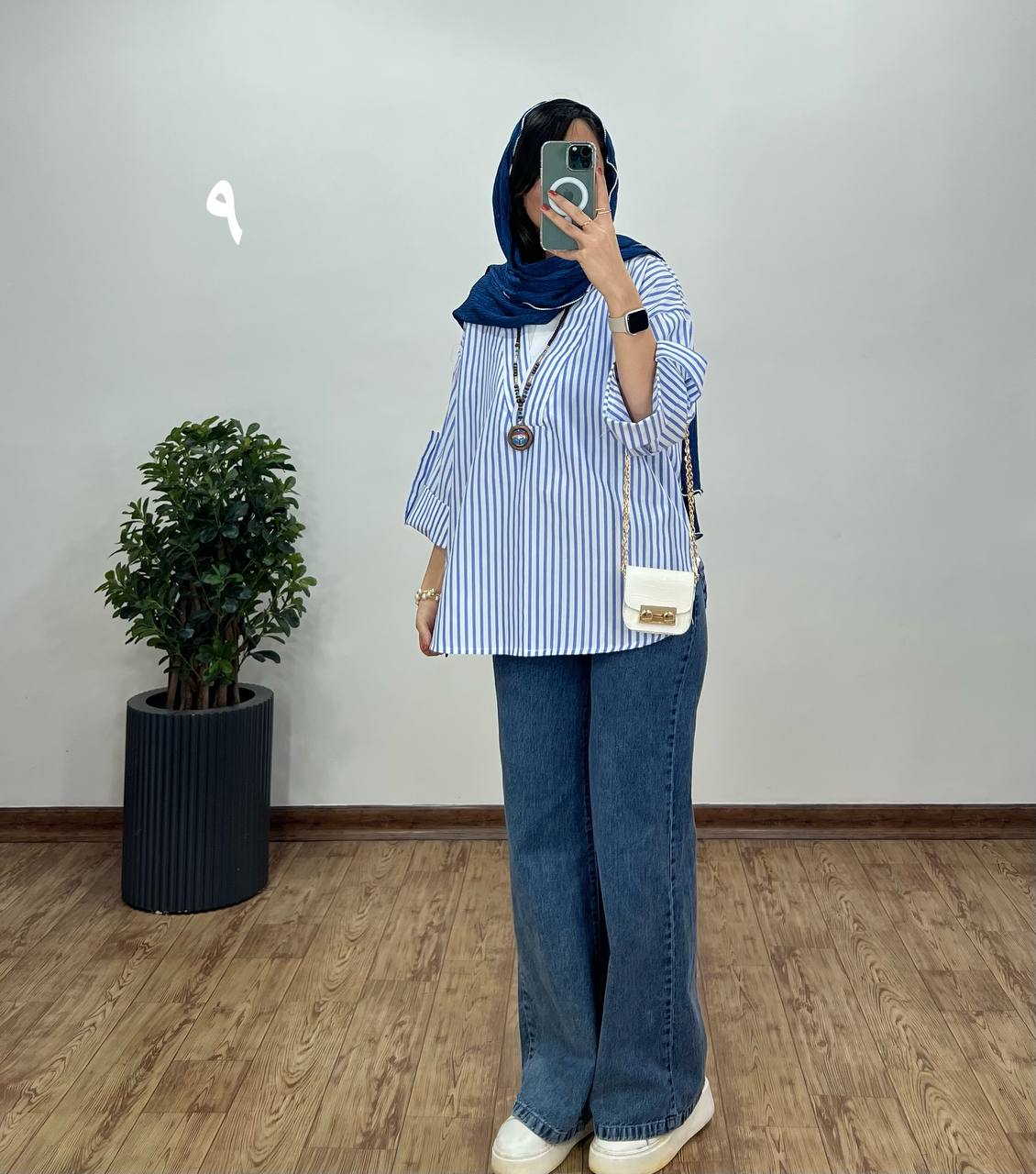 تونیک مانتویی یقه دار راه راه