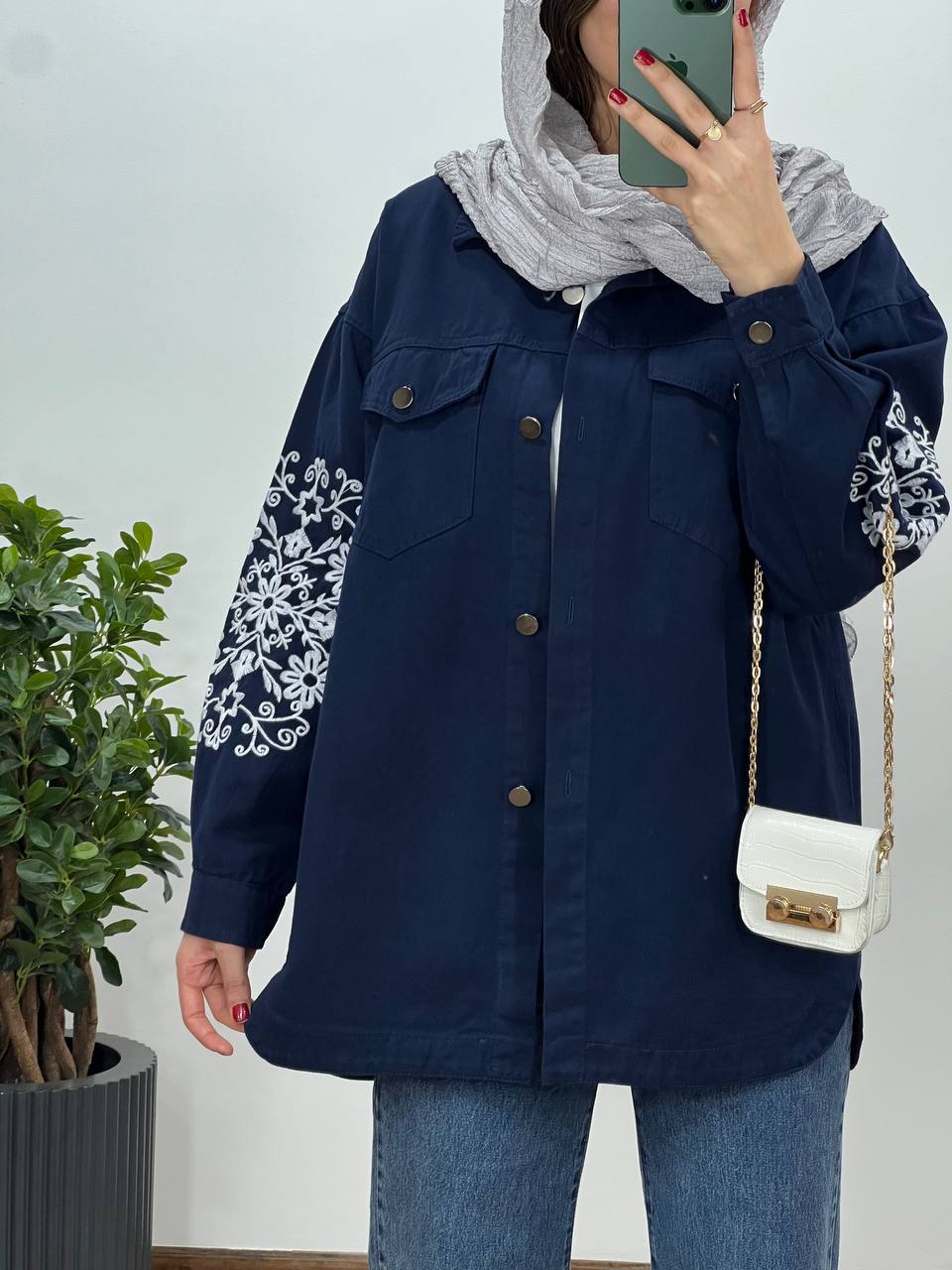 مانتو کتان کاغذی گلدوزی