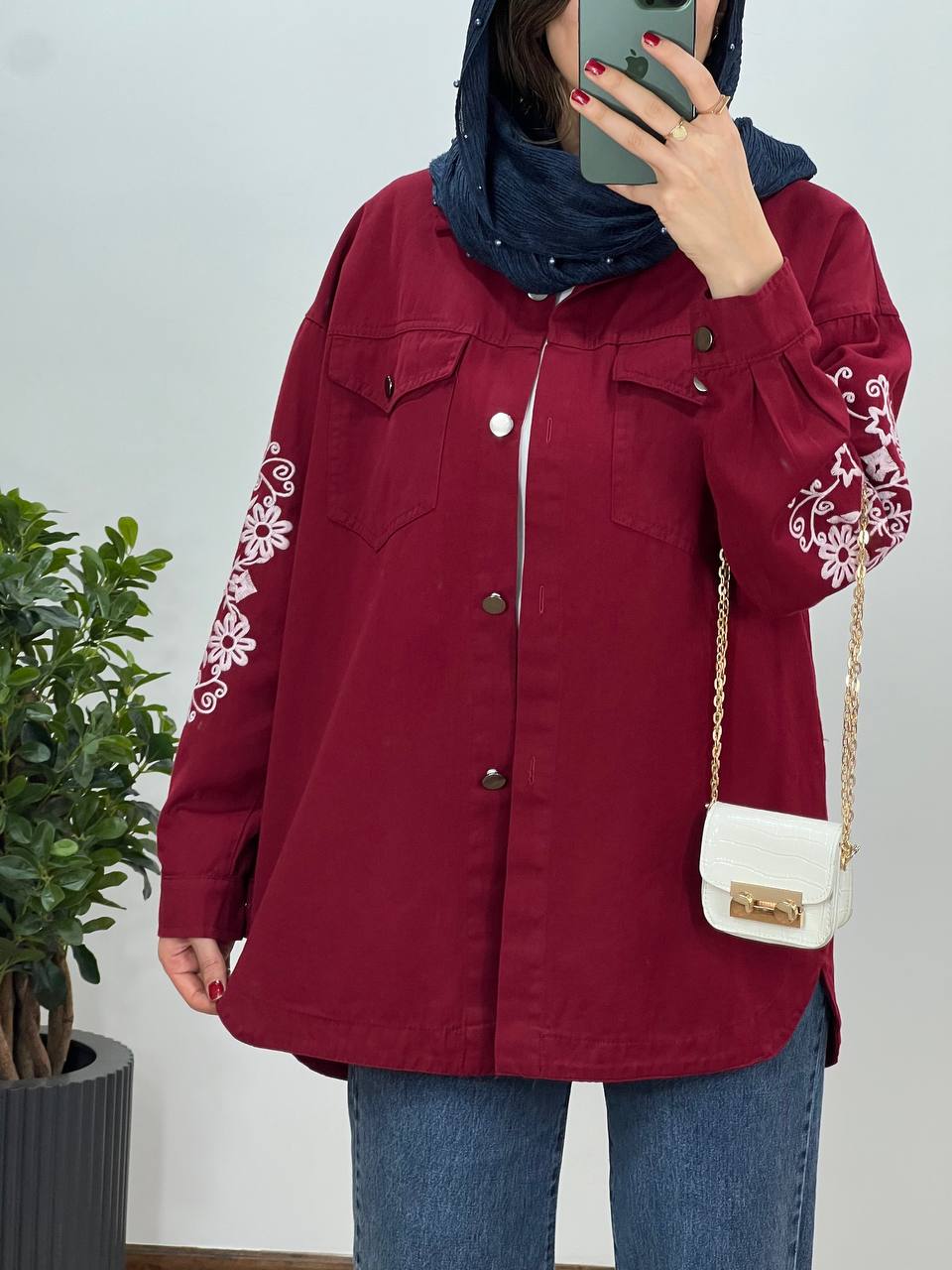 مانتو کتان کاغذی گلدوزی