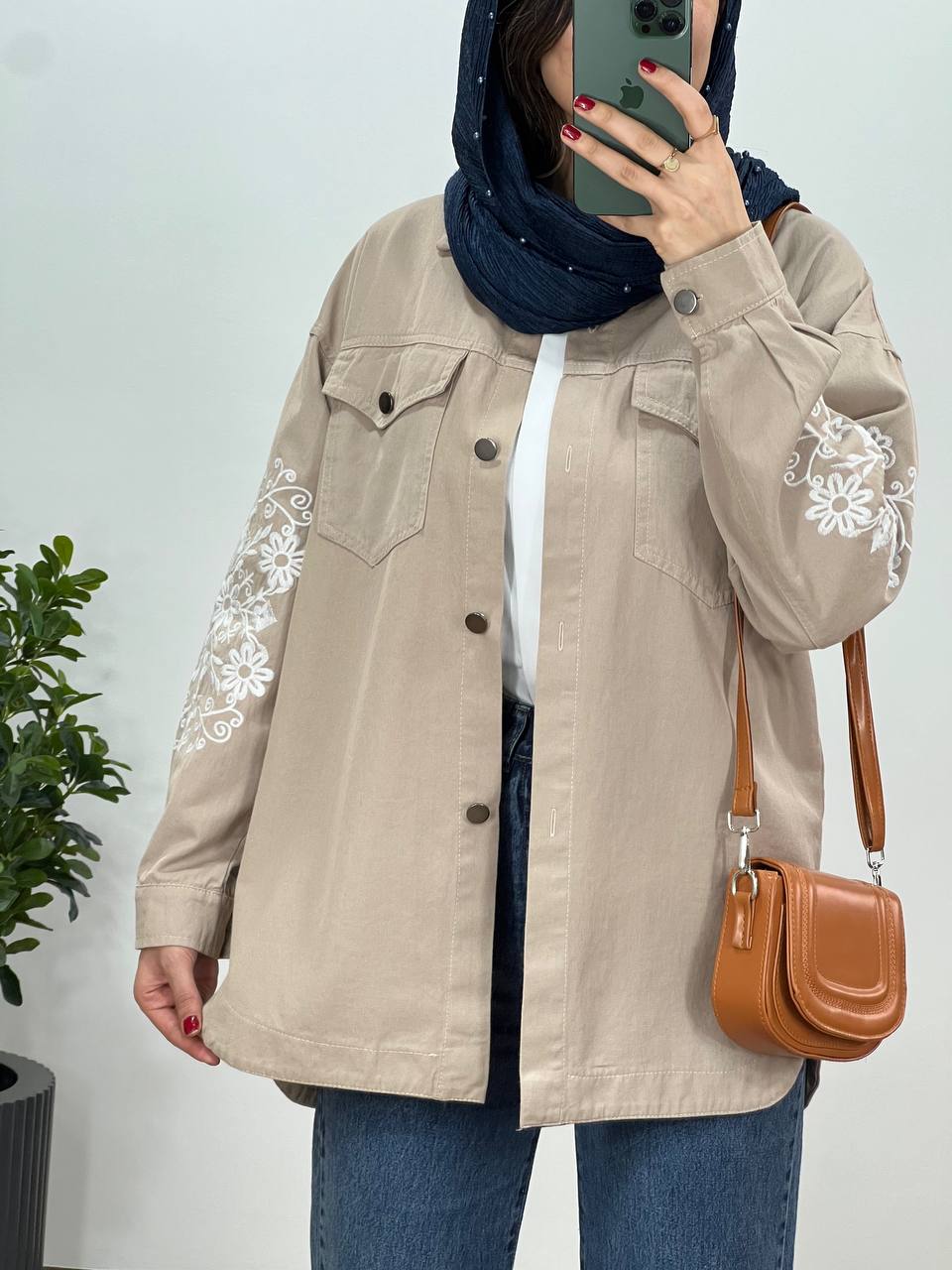 مانتو کتان کاغذی گلدوزی