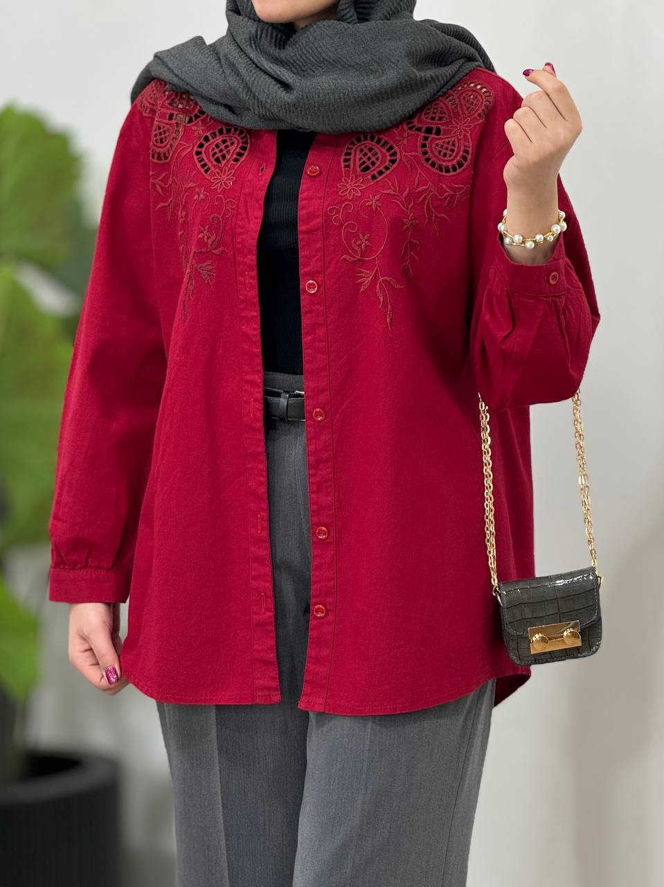 مانتو لینن پنبه سوزندوزی