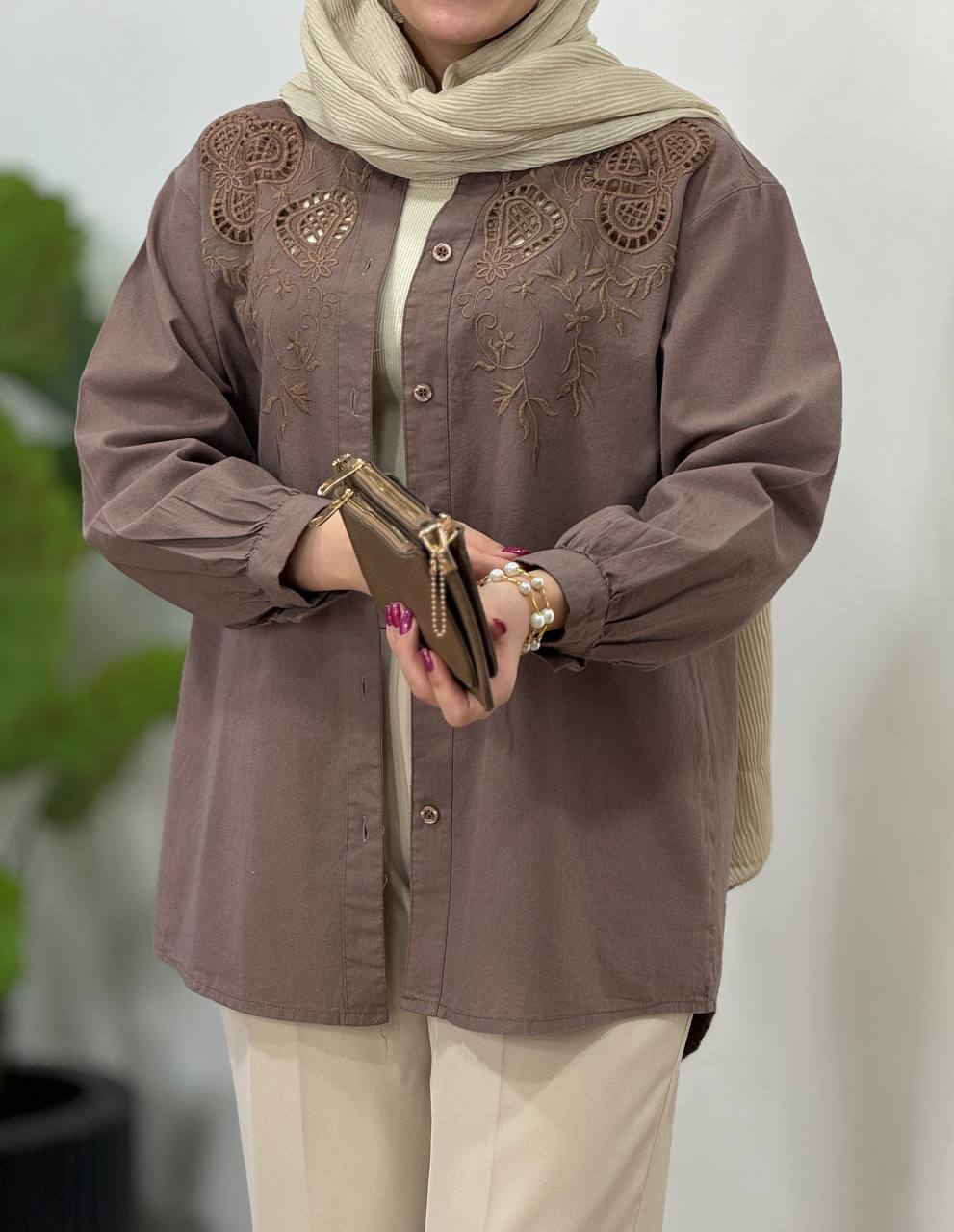 مانتو لینن پنبه سوزندوزی