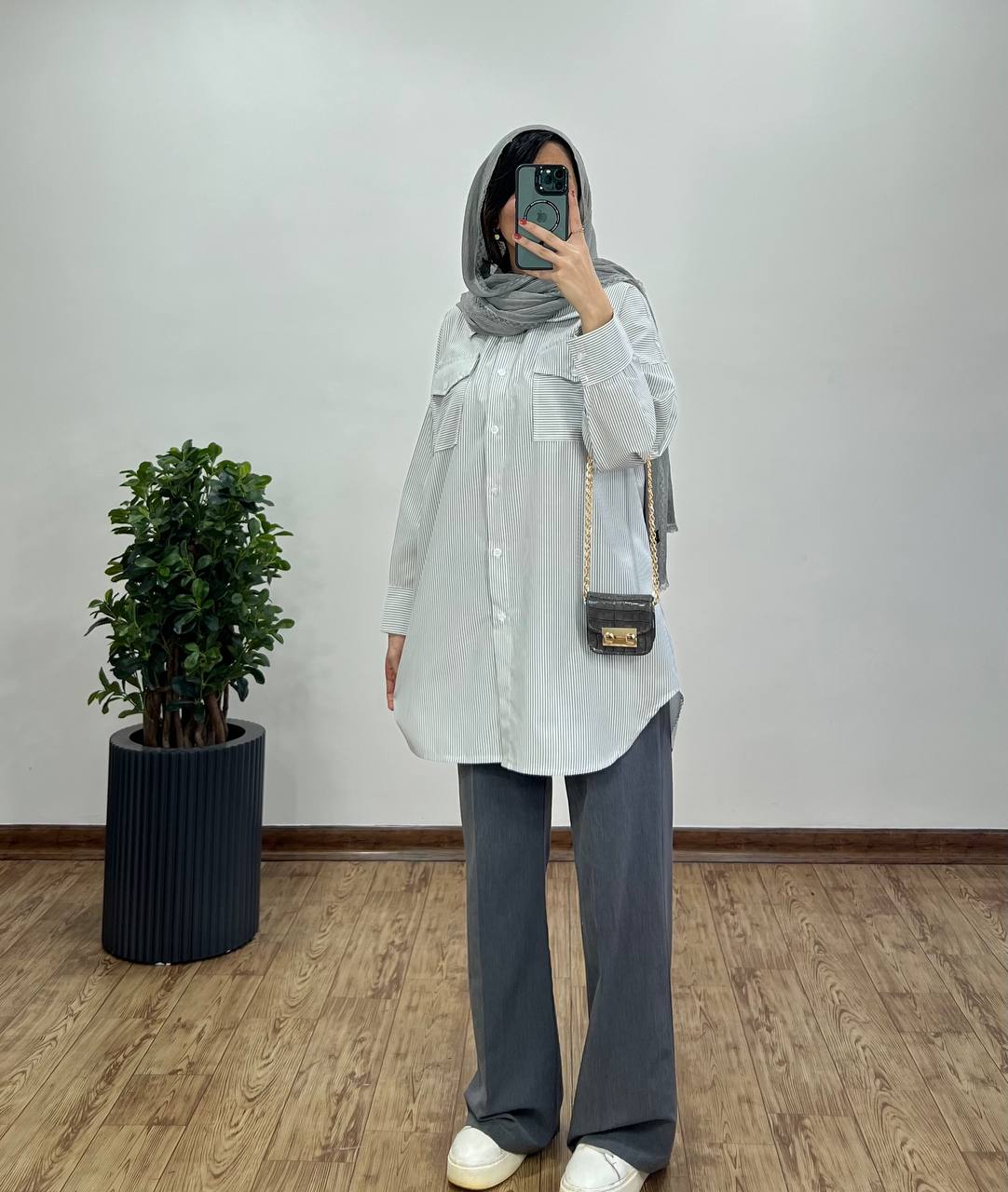 مانتو جلو دکمه راه راه آسلی